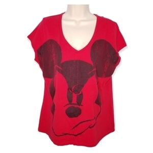 Disney Red Graphic T-Shirt Angry Mickey Short Sleeve Juniors XXL (19)
